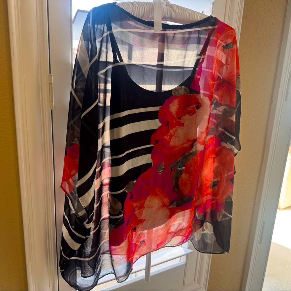 Trina Turk - Sheer Floral Striped Poncho Top (XS)